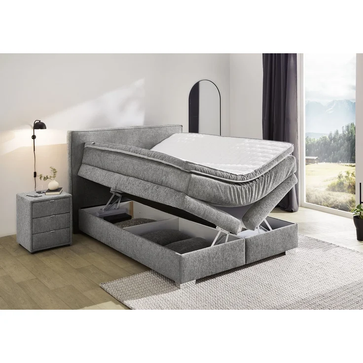 Boxspringbett 140x200 cm Box Bonell Federkernmatratze H4 Topper in Chenille Grau – Bild 5