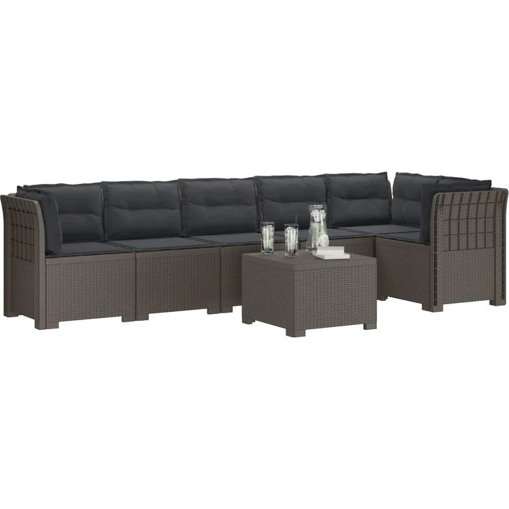 vidaXL 6-Sitzer Garten Sofa mit Kissen Rattan Look PP Hellgrau 3444135 – Bild 3