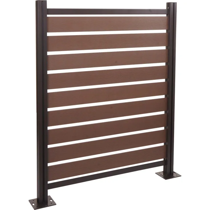 Alu Mülltonnen-Zaun HWC-K57, Basiselement Mülltonnenverkleidung, Holzoptik erweiterbar 130x110x6cm ~ braun