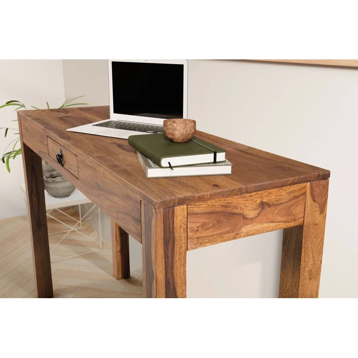 Schreibtisch Sheesham Massivholz 118x40x76cm mit Schublade Homeoffice platzsparend – Bild 5