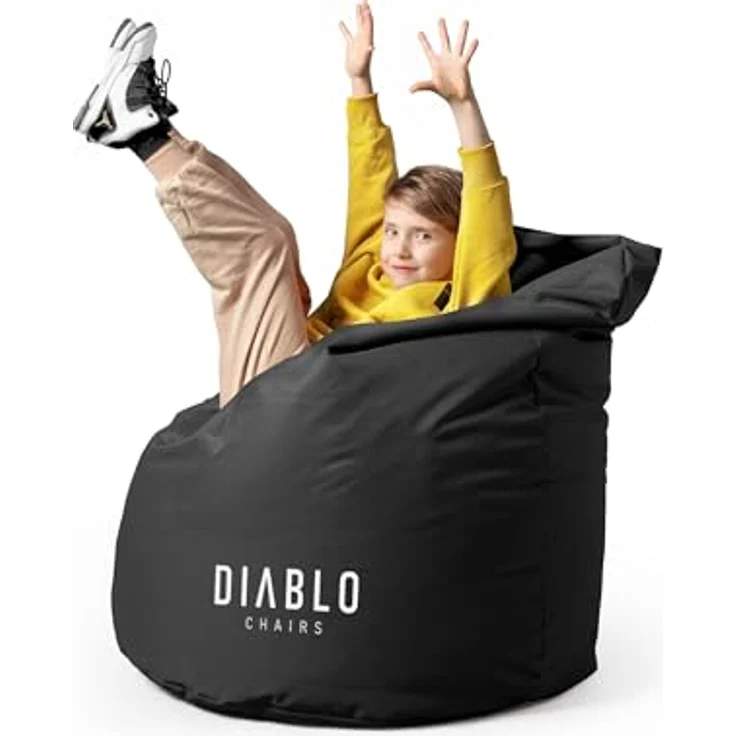 Diablo Kinder-Pouf, Craft Edition, ergonomischer Sitz, mit Granulatfüllung, strapazierfähiges Cordura, wasserdicht, leicht und kompakt, Spielmuster, Maße 80 x 110 x 80 cm, Schwarz – Bild 3