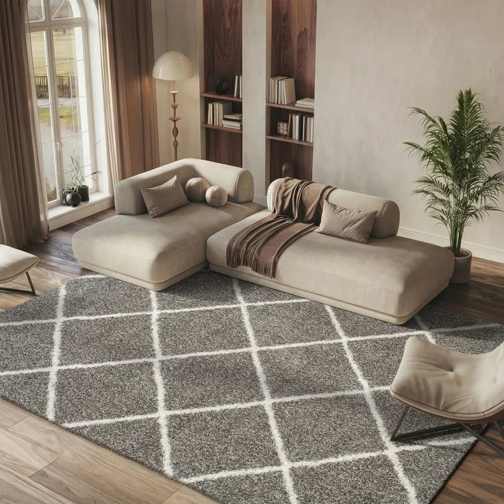 SAFAVIEH Zottelig Teppich für Wohnzimmer, Esszimmer, Schlafzimmer - Hudson Shag Collection, Hoher Flor, Grau und Elfenbein, 244 X 305 cm