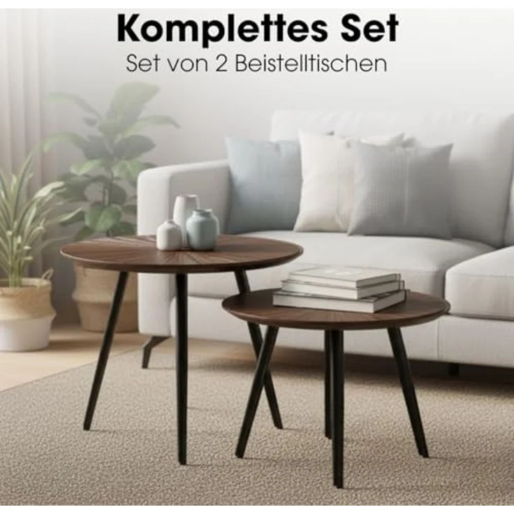 MICA Decorations Dane Beistelltische – Couchtisch Set 2-teilig – Beistelltisch Rund H44 x Ø54 cm – Couchtisch Set aus recyceltem Holz – Beistelltische für Wohnzimmer – Braun – Bild 5