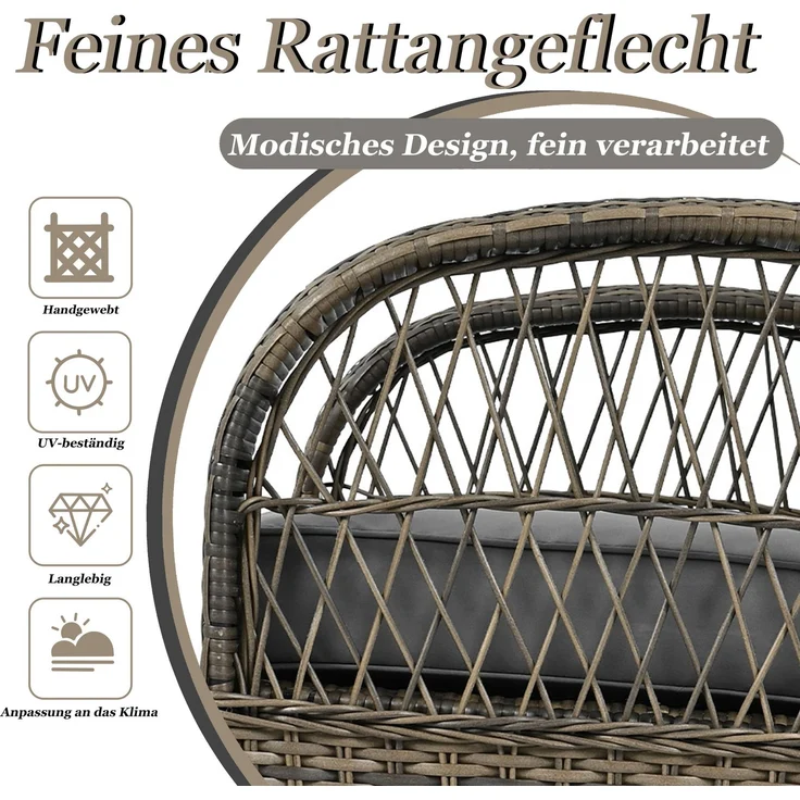 Balkonset mit 1 quadratischem Glastisch und 2 Schaukelstühlen, 3-tlg, Loungeset, Gartenmöbel, Metallrahmen, Polyrattan – Bild 4