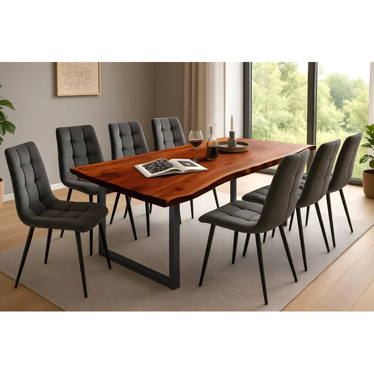 Esstisch Baumkante massiv Akazie nussbaum 220 x 100 U-Gestell schwarz QUINN 67689599 – Bild 3