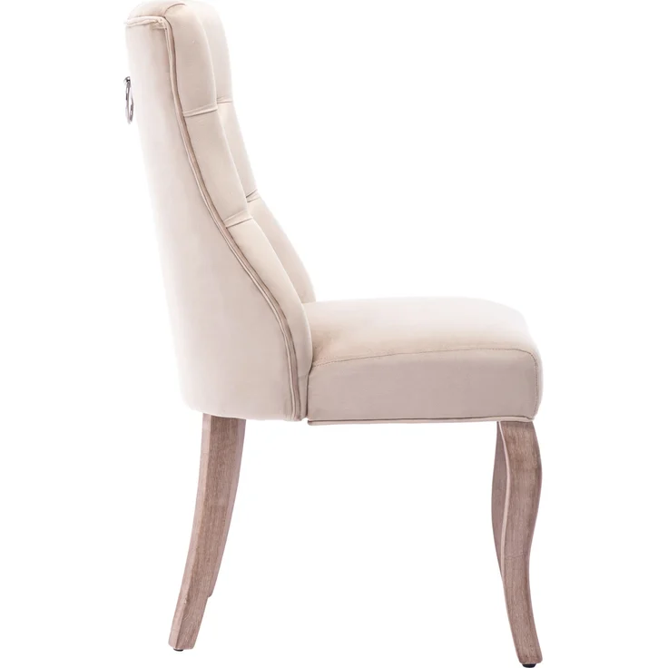 Esszimmerstuhl (2er Set) beige Samt, hohe Rückenlehne, Massivholzgestell – Bild 10