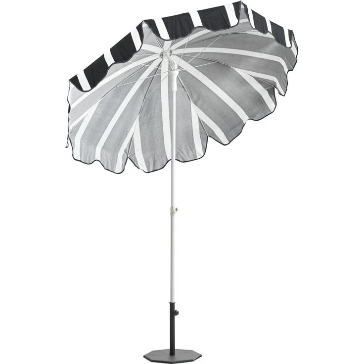 Sonnenschirm 'Follina' aus robustem Polyester-Stoff, neigbar, rund, schwarz weiß, 180 x 180 x 203 cm – Bild 2