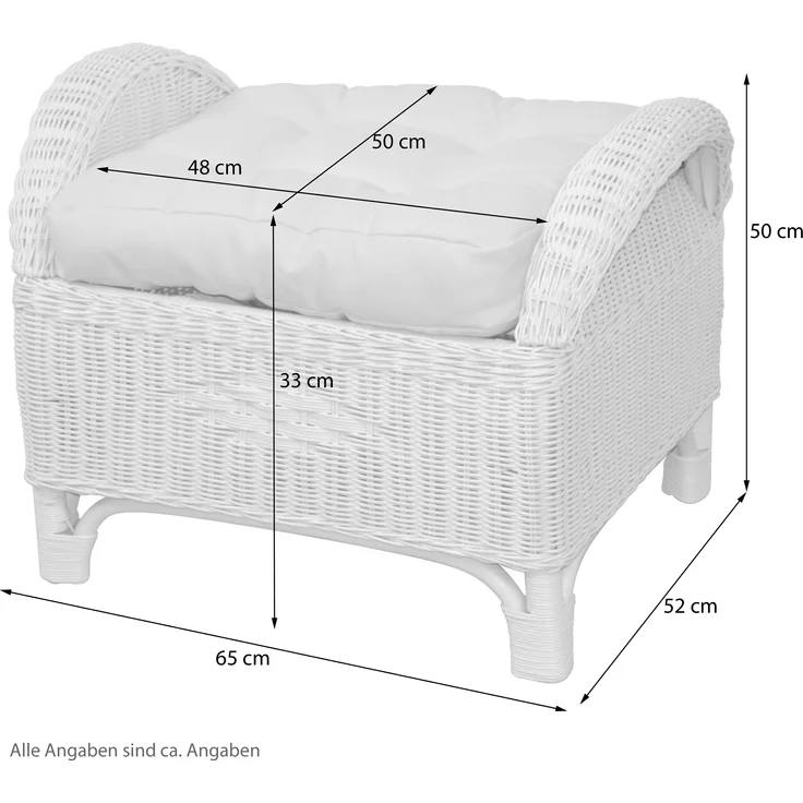 Rattanhocker, Fußhocker, handgeflochten, mit Kissenauflage, braun – Bild 3