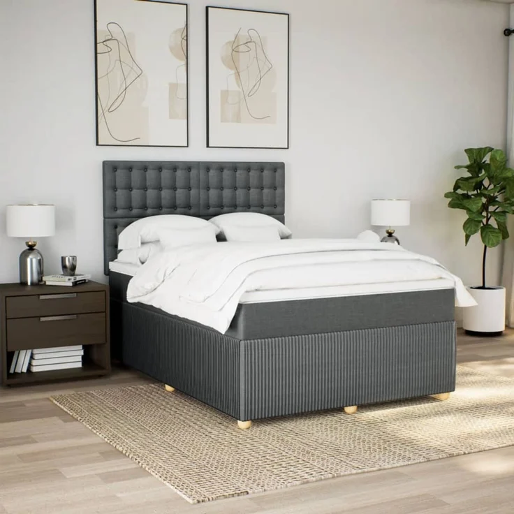 vidaXL Boxspringbett mit Matratze Dunkelgrau 140x200 cm Stoff 3294394 – Bild 5
