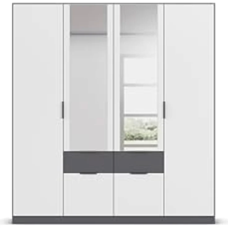 Rauch Möbel Glasgow, Kleiderschrank, Farbe Weiß/Grau metallic, Breite 181cm | Schrank, 4-türig, Spiegel, 4 Schubladen, für Schlafzimmer, Kinderzimmer, Babyzimmer, Garderobe, Flur – Bild 8
