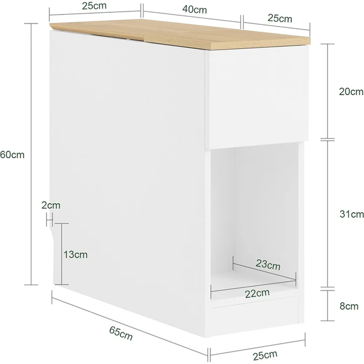 SoBuy FBT162-WN Nachttisch, Spanplatte, Melamin, Weiß, 65 x 60 x 40 cm – Bild 3