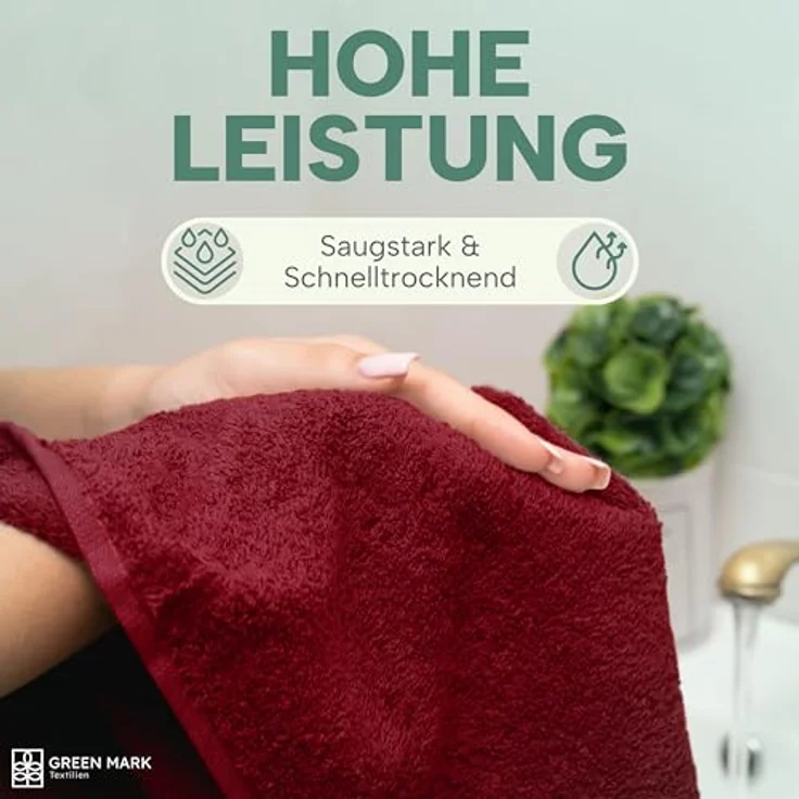 NatureMark 8er Spar-Pack Frottier Handtücher, Handtuch-Set, 50x100 cm, Bordeaux rot, 100% Baumwolle – Bild 6