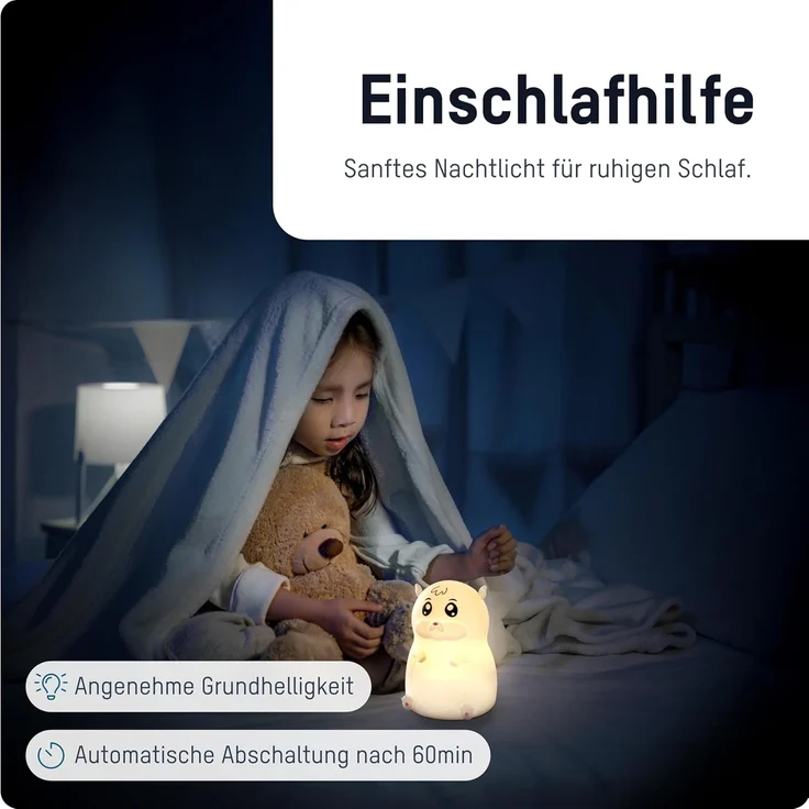 ANSMANN AG LED Nachtlicht Nachtlicht Kinder Silikon aufladbar dimmbar 7 Farben Hamster – Bild 2