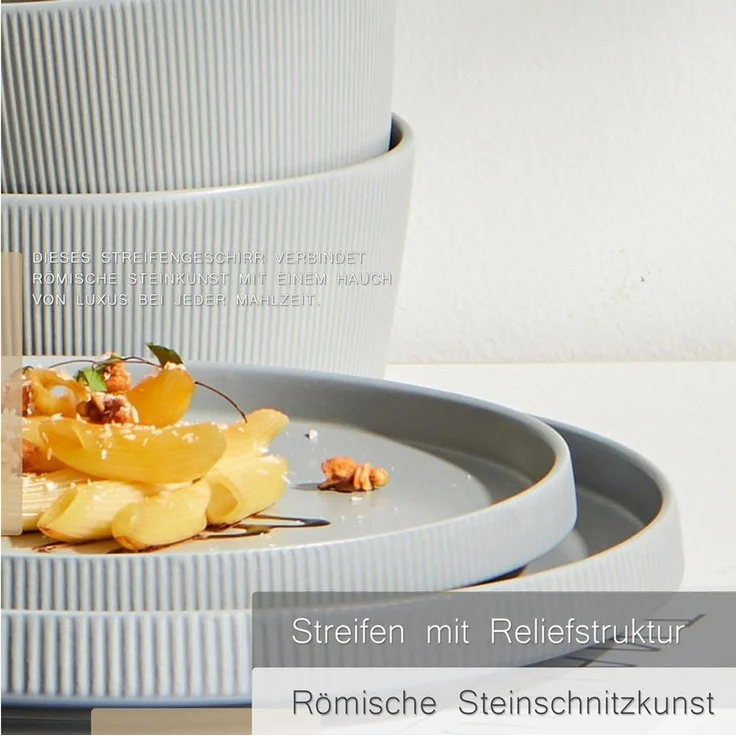 JIWOO Geschirr-Set 12tlg Kombiservice Teller-Set Tafelservice Schüssel-Set Speiseteller (12-tlg), 4 Personen, Keramik, Hochwertiges Geschirr set Grau Mikrowellen spülmaschinenfest – Bild 3