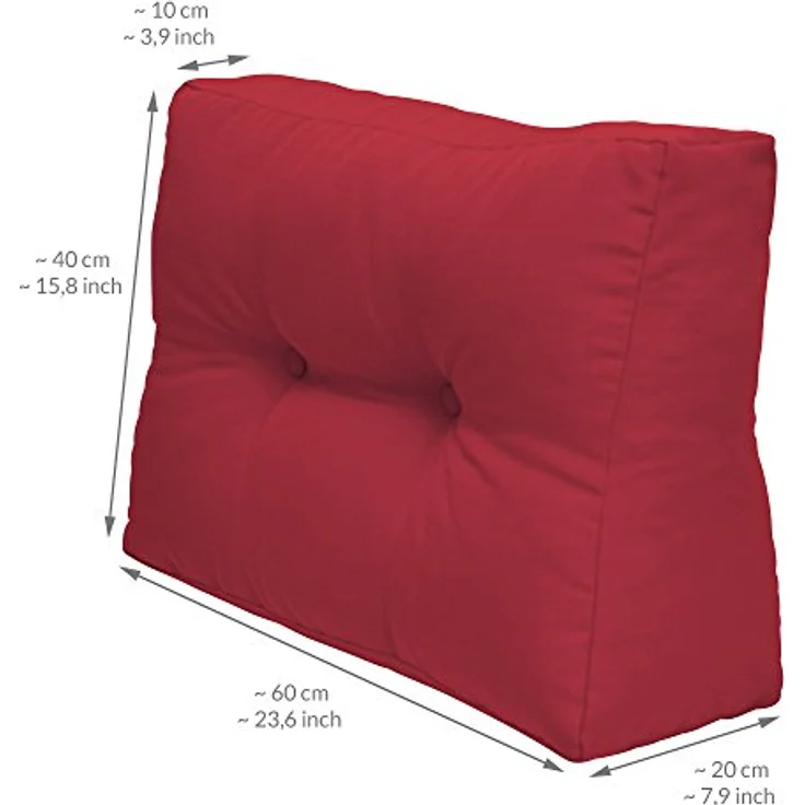 Beautissu Palettenkissen ECO Elements, Rot, 20x40x60 cm, Outdoor-Rückenkissen mit Zierknöpfen und Flockenfüllung – Bild 3