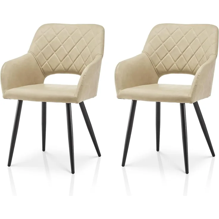 TUKAILAI Esszimmerstühle 2er Set aus Kunstleder, Küchenstuhl Polsterstuhl mit Offener Rückenlehne,Armlehnen,Gepolstertem Sitz, Metallbeinen, Stühle für Wohnzimmer,Esszimmer,Küche