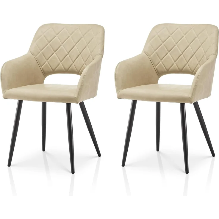 TUKAILAI Esszimmerstühle 2er Set aus Kunstleder, Küchenstuhl Polsterstuhl mit Offener Rückenlehne,Armlehnen,Gepolstertem Sitz, Metallbeinen, Stühle für Wohnzimmer,Esszimmer,Küche – Bild 1