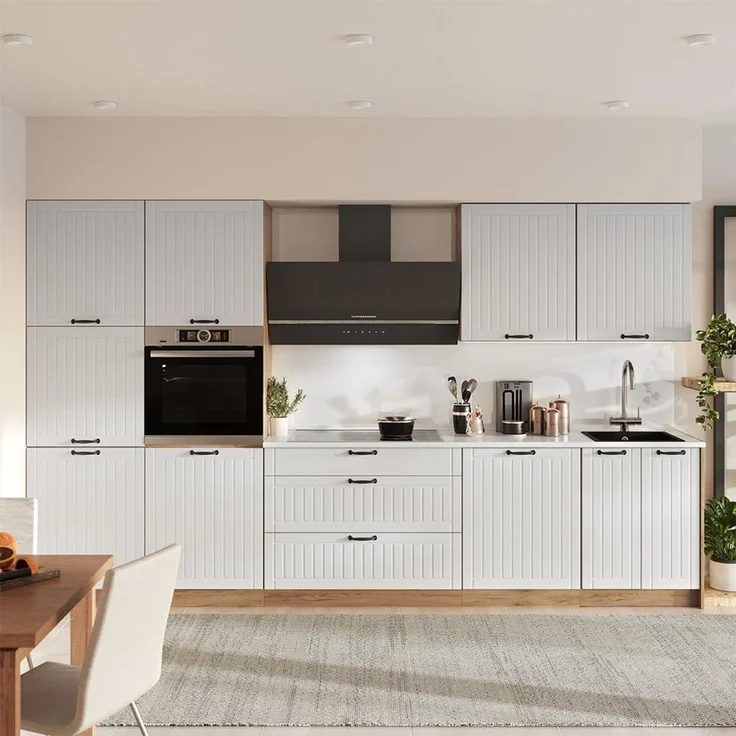 Küchenzeile Fame-Line Weiß Landhaus/Goldkraft Eiche 340 cm, AP Anthrazit Vicco – Bild 3