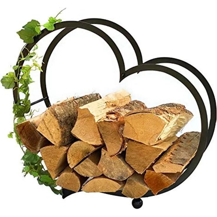 DanDiBo Kaminholzregal Innen Metall Herz Kaminholzständer 64 cm 181134 Holzkorb Kaminholzhalter