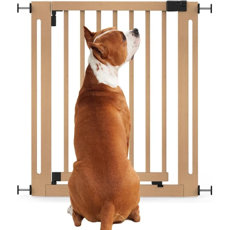 Bettacare Naturholz Elegance Treppenschutzgitter, Natur, 79cm - 87cm, Druckmontage Sicherheitsgitter, 57cm Extra Breite Türöffnung, Einteiliges Extra Breites Gitter für Welpen, Hunde und Haustiere