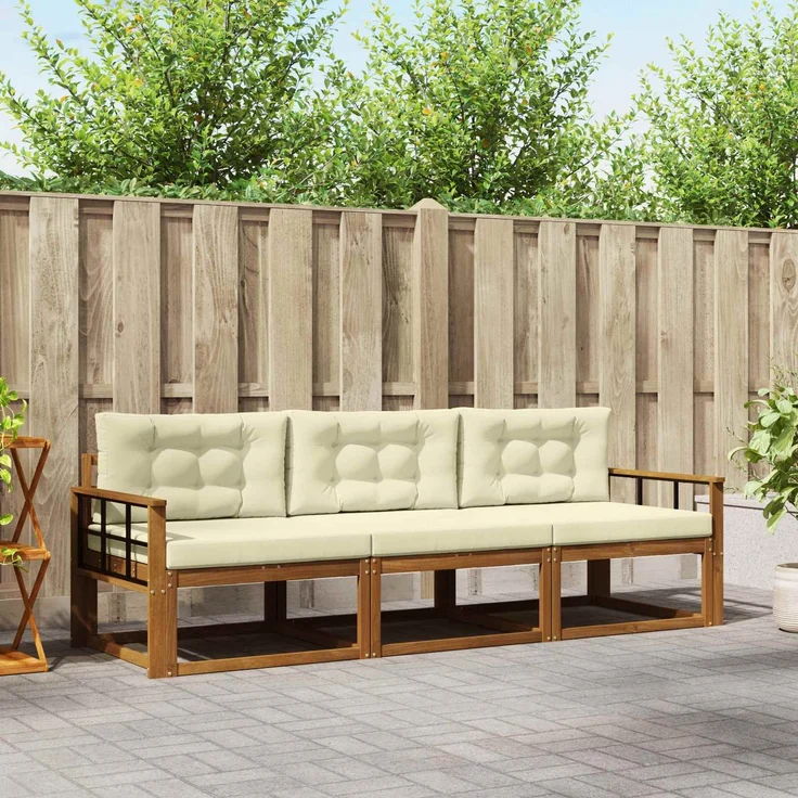 vidaXL Outdoor-Sofagarnitur 3 stk. 3-Sitzer Natur und Creme 3367133 – Bild 1