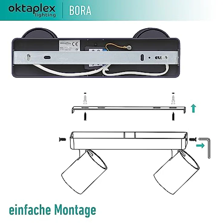 Oktaplex Bora Deckenstrahler 2-flammig GU10, schwenkbare Spotleuchte in Schwarz, 25 cm, Aluminium, 230V – Bild 5
