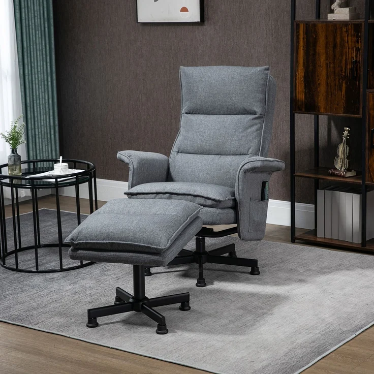 Wohnora-Massage-Bürostuhl mit Fußhocker, 8 Vibrationsköpfe, 1 Fernbedienung, 1 Seitentasche, Grau,H 990cm x T 780cm x B 930cm – Bild 2