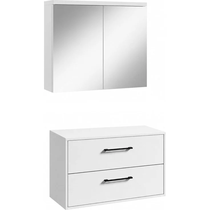 Badplaats Waschtischunterschrank Florence 80 x 46 cm - Matt Weiß - mit Spiegelschrank – Bild 1