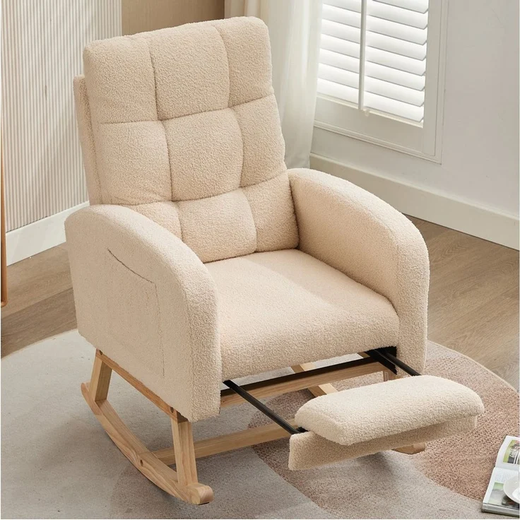 STILVORA Schaukelstuhl mit versteckten Beinstützen,Schaukelsessel mit Armlehne aus Teddy-Samt (Relaxsessel, Wohnzimmersessel, Schlafzimmersessel, 1 St), Seitentasche, Ideal für Wohnzimmer, Büro oder Kinderzimmer – Bild 5