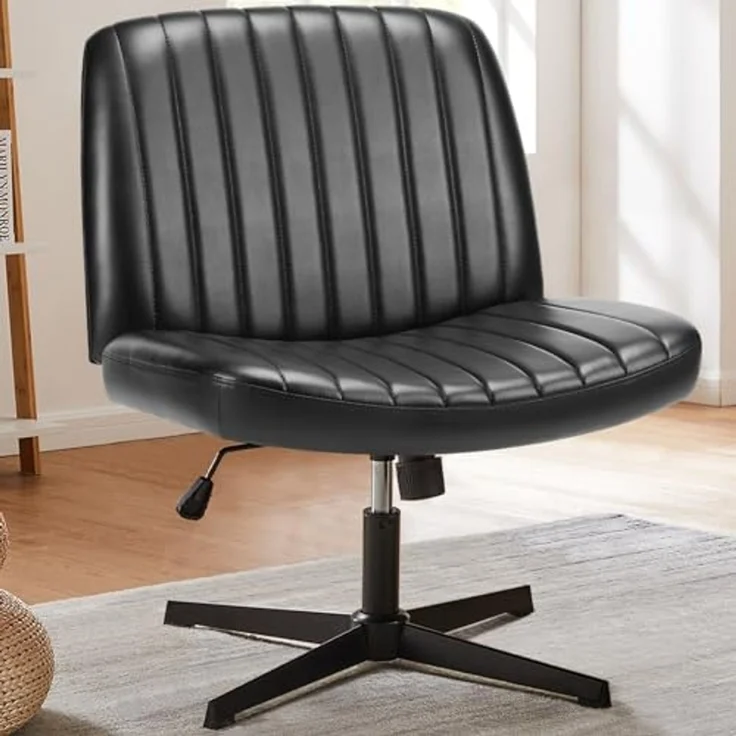 DUMOS Criss Cross Stühle, ohne Armlehnen, Bürotisch, ohne Räder, drehbar, gepolstert, breiter Sitz, modern, höhenverstellbar, mittlere Rückenlehne, Schminktisch, Sitzgelegenheit für Zuhause, Büro, – Bild 1