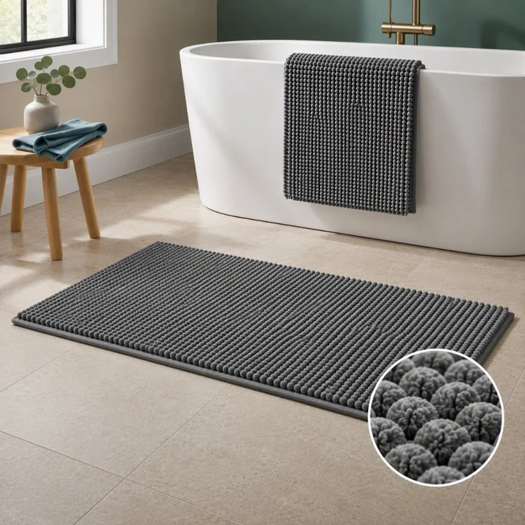 OTTO home Badematte Vanessa Chenille, Standard & Premium, 15mm oder 20mm, auch als 2er Set, rutschhemmend beschichtet, schnell trocknend, strapazierfähig, fußbodenheizungsgeeignet, Polyester, rechteckig, Uni Farben, besonders weich, flauschig, Badvorleger – Bild 2