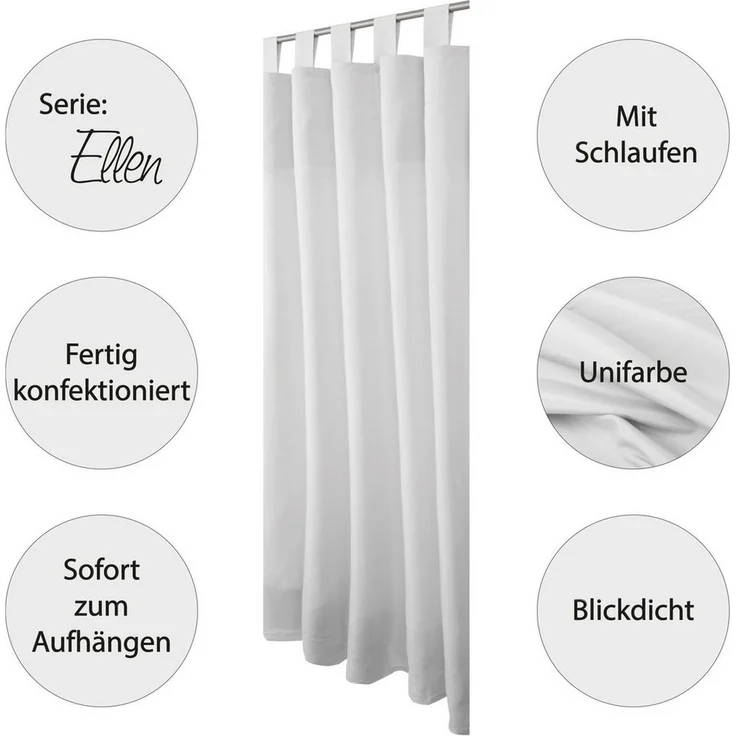 Bestlivings Gardine "Ellen" mit Schlaufen (2 St), Schlaufe, blickdicht, Polyester, einfarbig, modern, waschbar bei 30°C – Bild 2