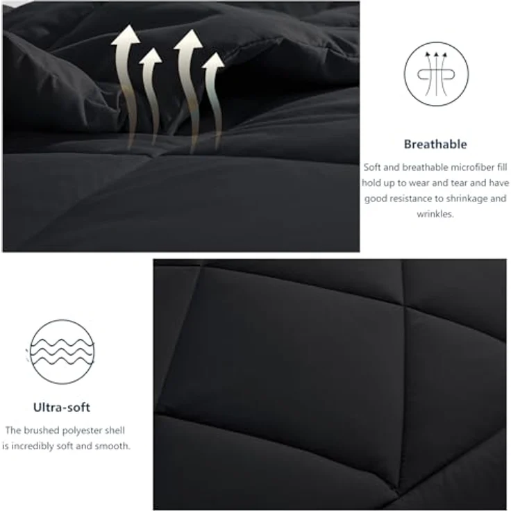 WAVVE Bettdecke 155x220 cm Ganzjahresdecke 4 Jahreszeiten, Steppdecke 300gsm Mikrofaser 155x220 cm, Super Weiche Decke Zudecke Schlafdecke Atmungsaktive 155x220 Schwarz – Bild 5