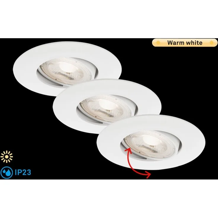 BRILONER Leuchten - LED Einbauleuchten, 3er Set Deckenlampen, LED-Modul schwenkbar, je 5 Watt, je 460 Lumen, 3. 000 Kelvin, IP23, Weiß, 90x24 mm (DxH), 7146-036