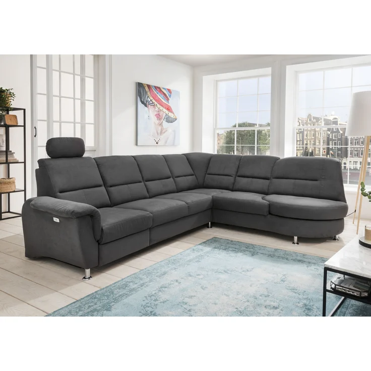 Ecksofa >Ludwigshafen< in 1217 Toro schwarz, Mikrofaser - 236x113x275cm (BxHxT) – Bild 2