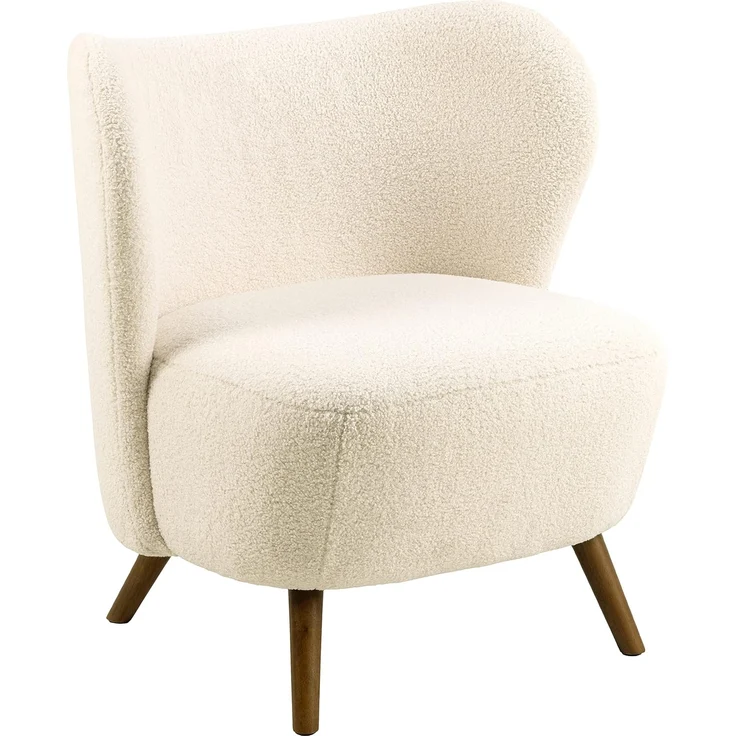 AC Design Furniture Christopher Sessel in Creme, Gepolsterter Ohrensessel mit Teddyähnlichem Stoff und Dunkelbraunen Beinen, Loungesessel für Wohnzimmer, Cocktailsessel im Skandinavischen Stil – Bild 1