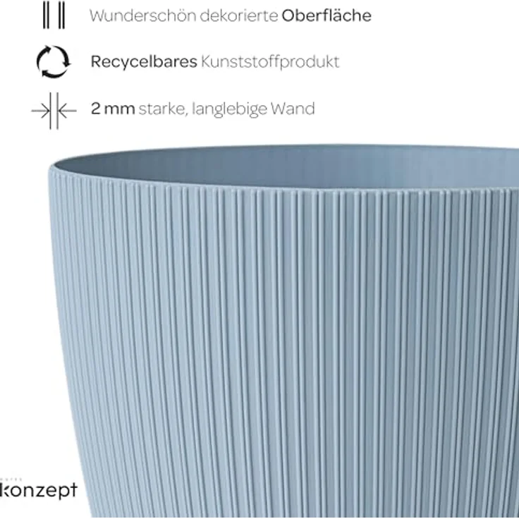 KONZEPT Blumentopf groß, gerillte Struktur 26/30cm, Übertöpfe für Zimmerpflanzen, aus Kunststoff ideal für Wohnzimmer, Küche und Balkon – Bild 6