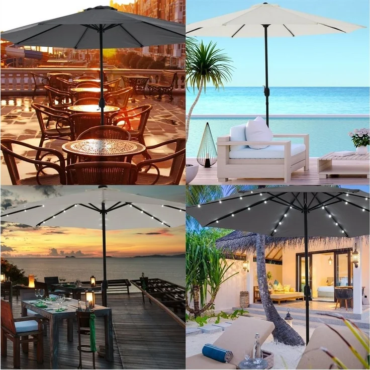 Feel2Home Sonnenschirm Sonnenschirm Marktschirm Ø3m LED Beleuchtung Strandschirm grau/beige, LxB: 300,00x300,00 cm, Stück, Premium-Sonnenschirm, LED-Beleuchtung – Bild 2