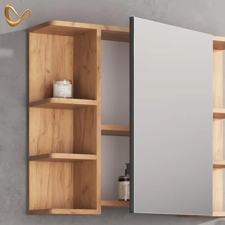 Livinity® Badezimmerspiegelschrank Fucino, Goldkraft Eiche/Anthrazit, 79.6 x 64 cm (1-St) – Bild 6
