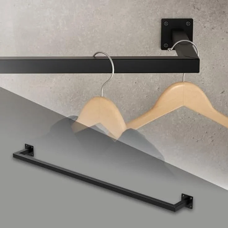 ML-DESIGN Kleiderstange Wandgarderobe Rechteck für die Wand aus Stahl inkl. Montagematerial (1 St), Garderobenstange 110x12cm Schwarz U-Form Kleiderständer Kleidergestell – Bild 1