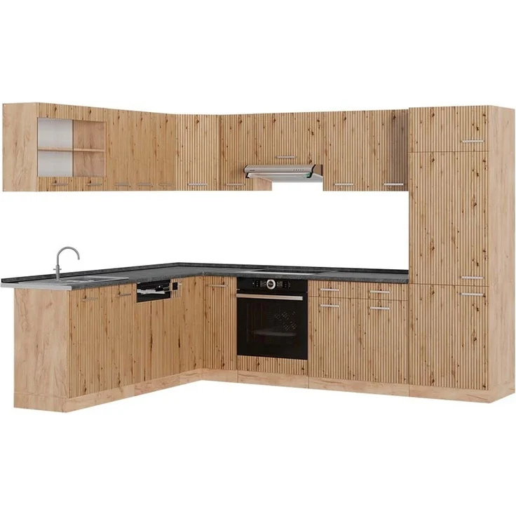 Eckküche R-Line Artisan-Eiche/Goldkraft Eiche 287 x 227 cm, AP Anthrazit Vicco – Bild 1