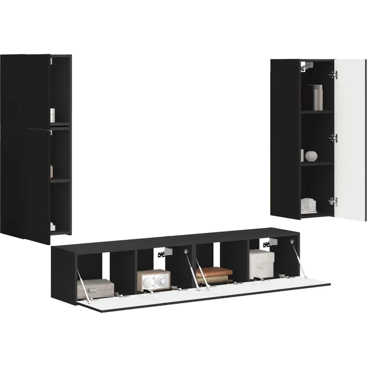 vidaXL TV-Schrankset Wandmontiert 4 pcs Schwarz Holzwerkstoff 3409034 – Bild 3
