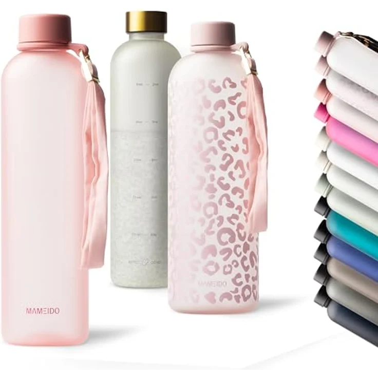 MAMEIDO Trinkflasche, auslaufsicher mit Zeitmarkierung und Handschlaufe in 1000 ml & 1500 ml – Bild 2