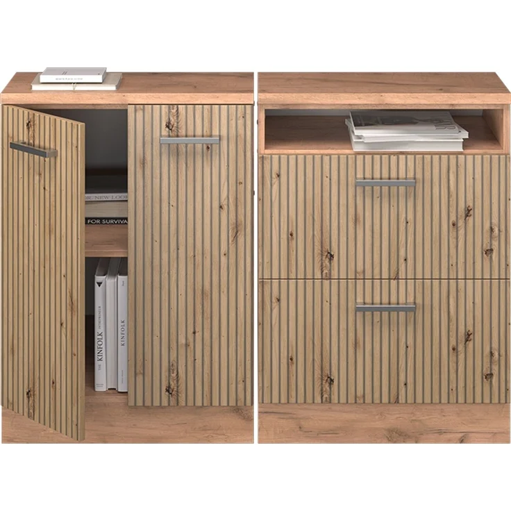 Küchenschrank für Dachschrägen R-Line Artisan-Eiche 120 cm 2er Set Schrankkorpuss 60 cm Tiefe Vicco – Bild 5