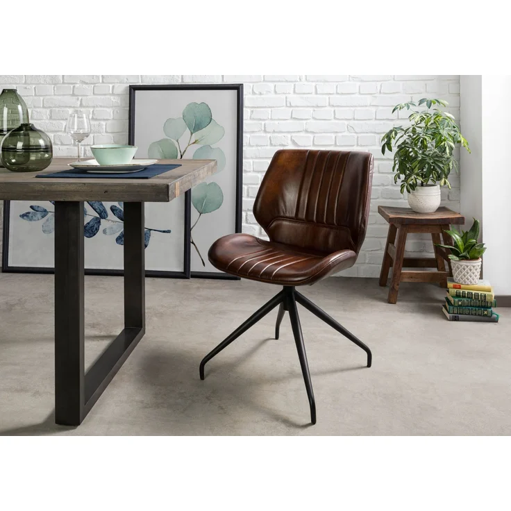 Stuhl Echtleder 51x61x84 braun IRON LABEL #111 - 2er Set – Bild 8