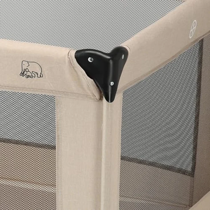 DERYAN Laufstall Baby 100x100cm, Laufgitter Baby, Laufstall mit atmungsaktivem Netz, Faltbares Kinderreisebett mit Matratze & Tragetasche, Playpen, Kinderlaufstall - Nougat – Bild 7