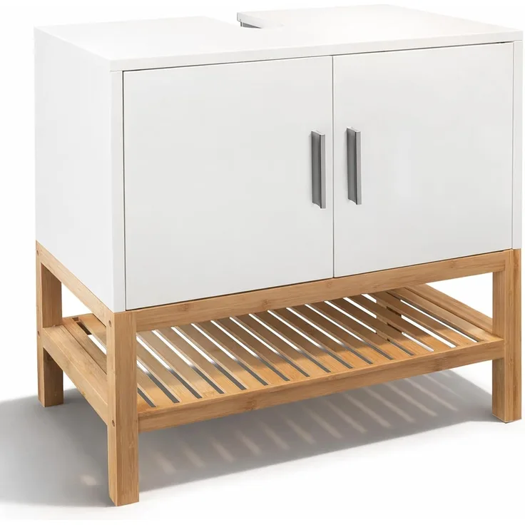 osoltus Unterschrank Waschbeckenunterschrank Osaka Bambus / weiß