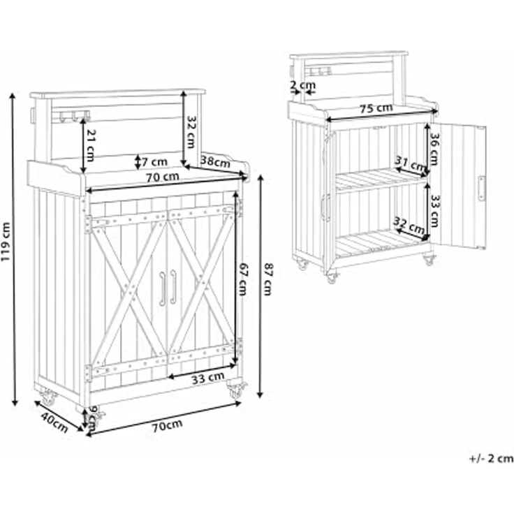 Pflanztisch ALTOLIA Tannenholz 70 cm 40 cm Braun – Bild 3
