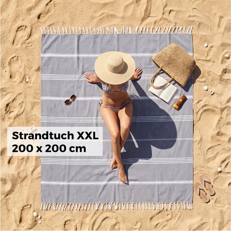 furora HOLIDAY Saunatuch Hamamtuch groß 200x200 cm XXL, Baumwolle - Saunahandtuch Strandtuch, Badetuch Duschtuch hochwertige Farben schnell trocknend kompakt leicht – Bild 2