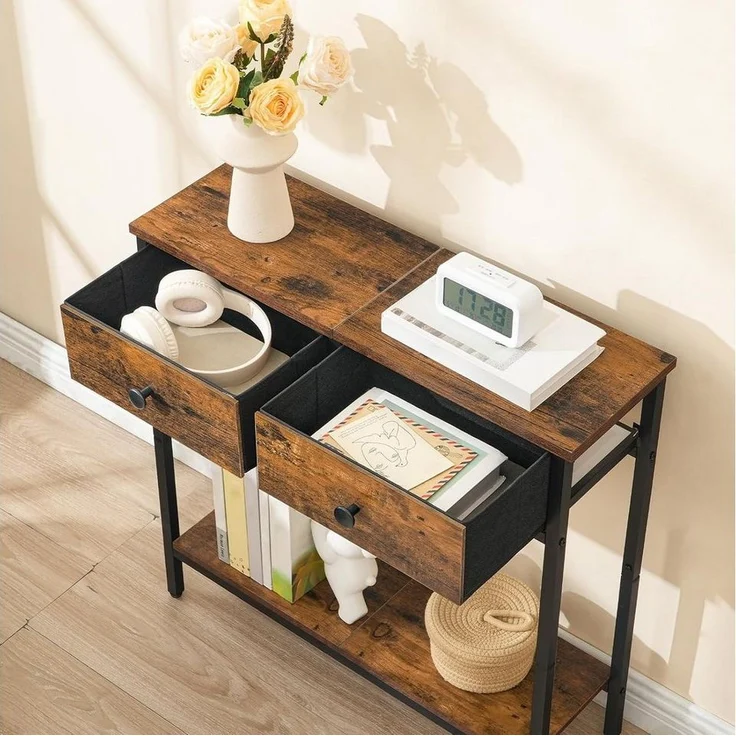 Hoobro Konsolentisch (75×24×75 cm, Schmaler Beistelltisch mit Stoffschubladen), für Flur & Wohnzimmer – Bild 3